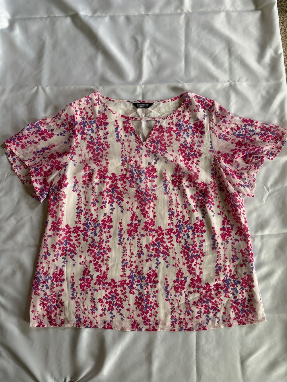 BloomChic Cream Blouse with Pink and Purple Floral Print